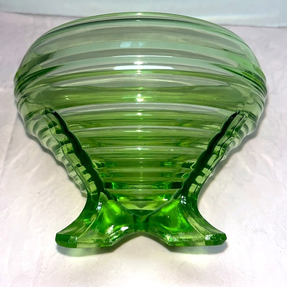 EAPG Footed Bowl Sierra “Swirl” Anchor Hocking, 1930, Green Depression Glass - Picture 5 of 12